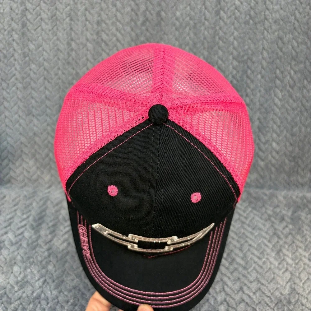 Chevy Trucker Hat Black Pink Glitter Bowtie Logo Mesh Back Cap OSFM